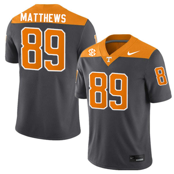 Men #89 Mike Matthews Tennessee Volunteers College Football Jerseys Stitched-Anthracite